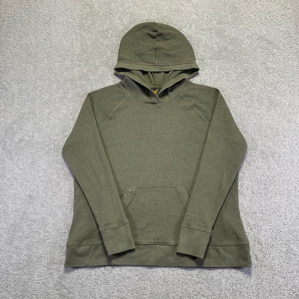 Eddie Bauer Travex Thermal Hoodie Womens PL Green Faded Waffle Knit Lightweight